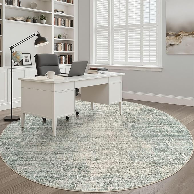 10ft Round Rug Living Room: 10x10 Washable Large Neutral Green Circle Area Rug Abstract Soft Modern Stain Resistant Indoor Floor Non-Slip Carpet for Bedroom Nursery Kids Office Playroom Dining Room