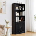 ORRD 70.8" Tall Fluted Bookshelf with Storage Cabinet, Modern 5-Tier Wood Bookcase with Open Display Storage Shelf, Gold Handles for Office Living Room (Black)