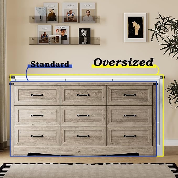 BORNOON 9-Drawer Dresser for Bedroom, Modern Wooden Chest of Drawers with Metal Handles, Anti-Tipping Design, Sturdy and Stable Storage Organizer for Living Room, Entryway, Home Office