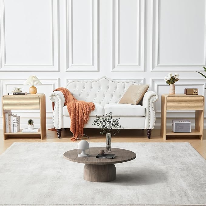 XUZENEST Fluted Nightstand with Charging Station, Mid Century Modern Bed Side Table End Table with Drawer Storage, Large Wooden Night Stands Bedside for Bedroom Living Room Sofa Office, Natural