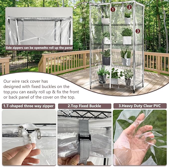 okcool Waterproof Shelf Cover,All Clear Wire Shelf Cover with Zipper,Transparent PVC Clearly Visible.(Fits 48" Wx24 Dx72 H Shelves)