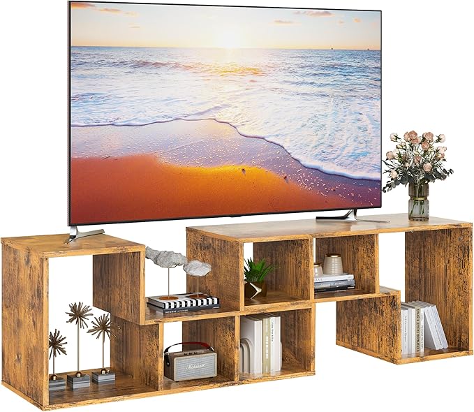 Recaceik Cube Bookshelf 2 Shelf Bookcase L-Shaped TV Console Stand Modern Entertainment Center with Open Storage Shelves for CDs/Movies/Books for Living Room, Bedroom, Home Office, Rustic Brown