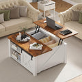 DUMOS Coffee Table, Lift Top Center Table with Storage, Square Living Room Tables with Adjustable Shelves, Wooden Center Coffee Table with Hidden Storage Compartment, White