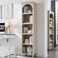 IFGET 76" Tall Arched Bookcase, Farmhouse 5 Tiers Narrow Arched Bookshelf Cabinet with Adjustable Shelves, Modern Wooden Book Shelf w/Storage and Open Display Shelves for Living Room, Office-Cream