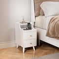 Narrow Nightstand with Drawers, 11.8" Slim Solid Wood Bedside Table with Open Shelf & Cable Hole, Modern Storage Cabinet for Small Spaces, Side Table for Bedroom & Living Room, White