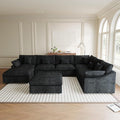Modular Sectional Sofa Cloud Couch, Oversized 8 Seater Couch with Ottomans, Extra Large V Shaped Sofas Deep Seat Couches for Living Room, Sofa Covers Washable&Removable, Black