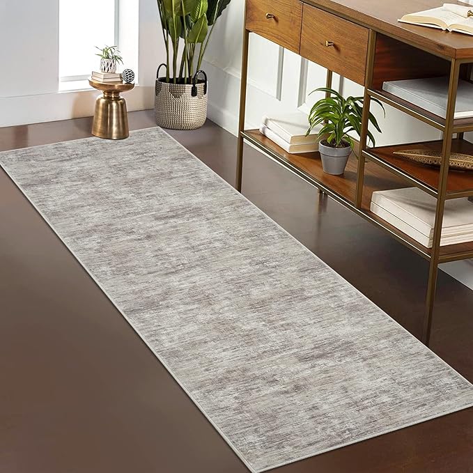 RUGSREAL 2x6 Runner Rug Washable Kitchen Runner Rug Modern Abstract Runner Mat for Hallway Contemporary Solid Rug Non-Slip Foldable Aesthetic Accent Floor Carpet for Living Room Bedroom, Taupe