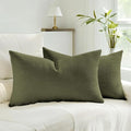 HAUSSY Moss Green Throw Pillow Covers 12x20 Inch Set of 2,Boho Decorative Faux Linen Lumber Throw Pillows Cozy Farmhouse Accent Cushion Covers,Home Decor for Couch Sofa Bed Living Room