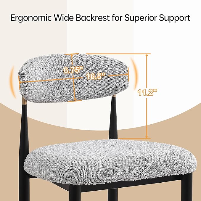 Morden Fort Counter Height Bar Stools Set of 4, Modern Upholstered Counter Stools with Black Metal Legs, Boucle Island Chairs for Kitchen, Dining Room and Bar