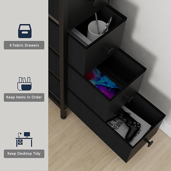 VENNQD Corner Desk with Drawers Shelves for Small Space 90 Degrees Triangle Computer Desk with Power Outlets,Gaming Desk with LED Lights Monitor Stand for Home Office Workstation Writing Table (Black)