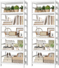 FOTOSOK 6-Tier Bamboo Shelf Set of 2, Bamboo Bookcase with Adjustable Shelves, Free Standing Storage Shelf Unit Plant Flower Stand, Tall Large White Bookshelf for Kitchen, Bathroom, Home Office, White