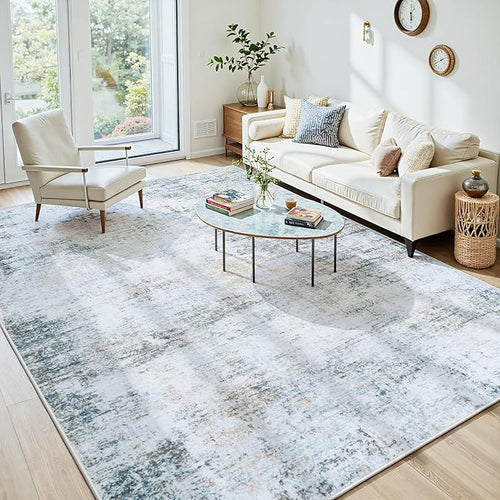 8x10 Area Rugs Washable Rug:Anti-Skid Abstract Modern Living Room Rug Soft Thin Carpets Indoor Floor Non-Shedding Carpet for Bedroom Dining Farmhouse Nursery Home Office(Blue/Grey/Gold/White, 8x10)