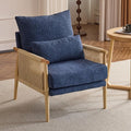 Karl home Cozy Chenille Accent Chair with Lumbar Pillow & Rattan Arms Modern Lounge Chair for Living Room, Bedroom, Reading Nook, Blue