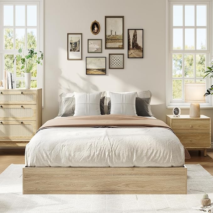 IDEALHOUSE Platform Bed Frame Twin Size,Wooden Slat Support,No Box Spring Needed, Easy Assembly, Natural
