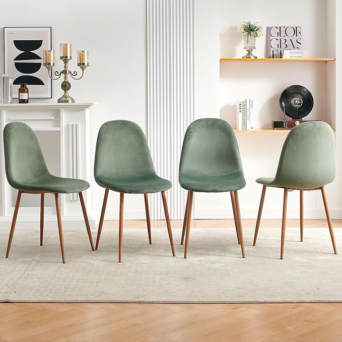 Velvet Dining Chairs Set of 4 - Modern Seating with Metal Legs for Living, Bedroom, Dining Room - Green Chairs, Chair Set for 4