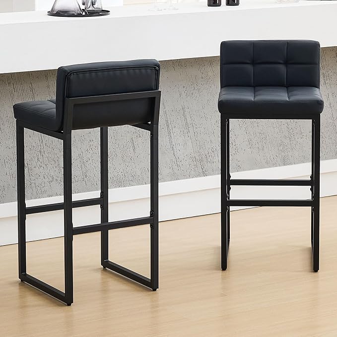 FIRAVOE Bar Height Bar Stools Set of 2, Modern Tall Counter Stool, Faux Leather Barstools with Back, Comfortable 30-inch Seat Height Island Chairs for Kitchen Island (Black, 2Pcs 30" Bar Stools)