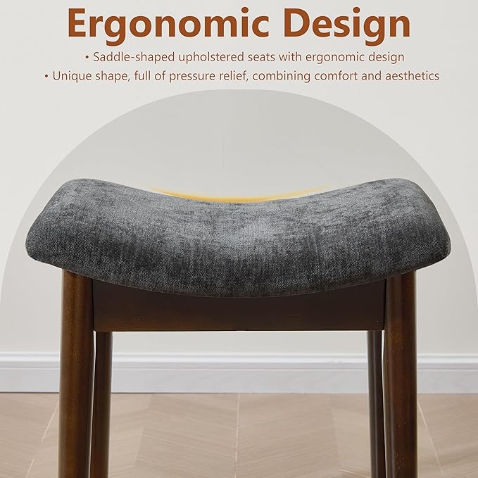 Royal Windsor Vanity Stool with Saddle Cushion, 18 Inch Makeup Vanity Chair for Living Room, Modern Foot Stool Ottoman Piano Bench,Small Upholstered Bench for Bedroom, Dark Grey
