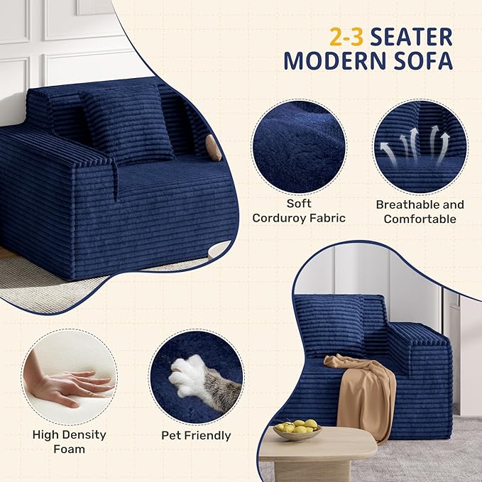 Luxanimarion 75'' Modern Loveseat Sofa, No Assembly Required Comfy Deep Seat Couches 1 pcs for Living Room, Bedroom, Apartment