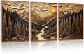 HPINUB Abstract Landscape Mountain Canvas Wall Art Set, Vibrant Sun Forest Pine Tree Wall Decor, Wilderness Nature River Rustic Scenery Art Print for Living Room,Bedroom,Office(Set of 3,12X16 Inch)