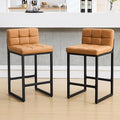 FIRAVOE Counter Height Bar Stools Set of 2, Modern Faux Leather Counter Stools with Low Back and Footrest, Upholstered Bar Chairs for Kitchen Island, Bar (Caramel Brown, 2Pcs 26" Counter Stools)