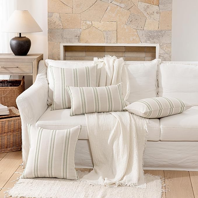 Hckot Spring Throw Pillow Covers 16x16 Set of 2 Grass Green Pillow Covers Farmhouse Decorative Pillows Textured Linen Square Cushion Covers for Sofa Couch Bed Living Room Decor(Grass Green)