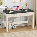 YOMILUVE Fluted Computer Desk with 2 Drawers, 39 Inch Small Computer Desk with Storage, Compact Writing Study Desk for Small Spaces, Black and White
