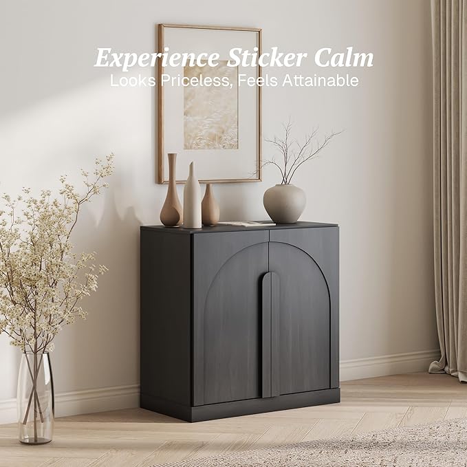 BELLEZE Bijou 31.5" Modern Wood Storage Cabinet with Arched Doors - Private Storage Sideboard Console for Entryway & Office - Hidden Organization, 70lbs Capacity, Ebony