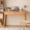 Solid Wood Desk, Mid Century Modern Home Office Desk, Computer Desk with Drawer for Writing Study Vanity 31.49" W