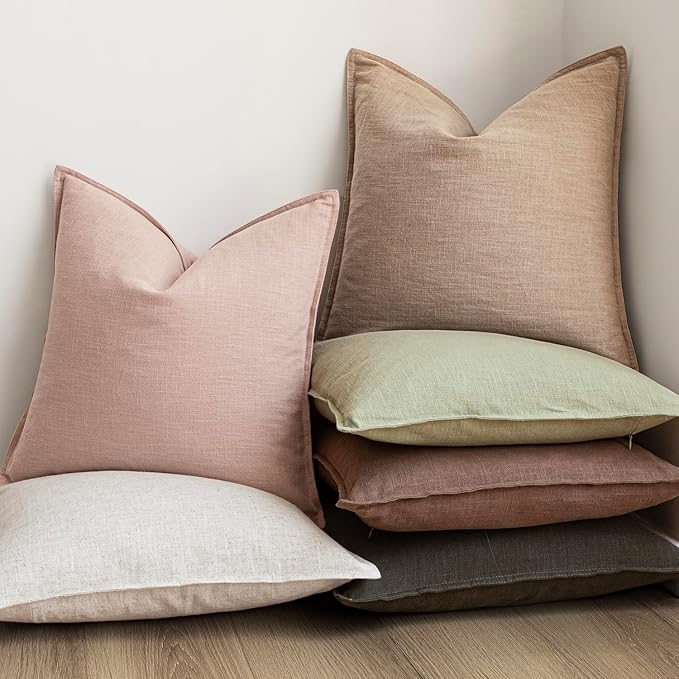 Foindtower Pack of 2, Decorative Linen Solid Throw Pillow Covers Accent Lumbar Cushion Case Boho Farmhouse Pillowcase for Chair Couch Sofa Bedroom Living Room Home Decor 12x20 Inch Light Sage Green