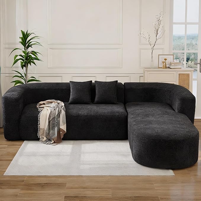 109.4" Sectional Couch with L-Shaped Chaise, Boneless Modular Sectional Sofa, Soft Chenille Sofa with Deep Seat for Living Room, No Assembly (Right-Facing Chaise, Black) | Breaathable Material
