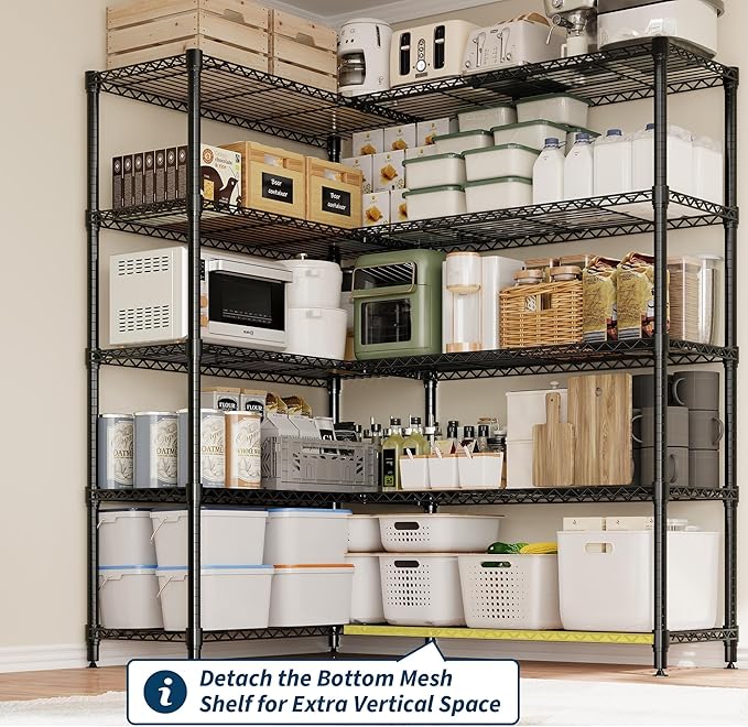 Garvee Storage Shelves 70" H Wire Shelving Rack, 5-Tier Garage Shelving Heavy Duty Metal Storage Shelves for Kitchen Pantry Room, Load 1325 LBS, Adjustable Wire Rack Shelf for Garage Basement