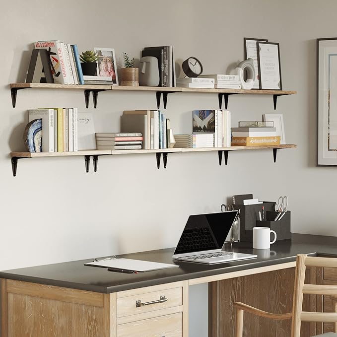 Wallniture Arras Floating Shelves for Wall, 17"x 4.5" Rustic Bookshelf for Living Room Decor, Home Office Bookshelves, Burned Finish Storage Shelf Set of 8