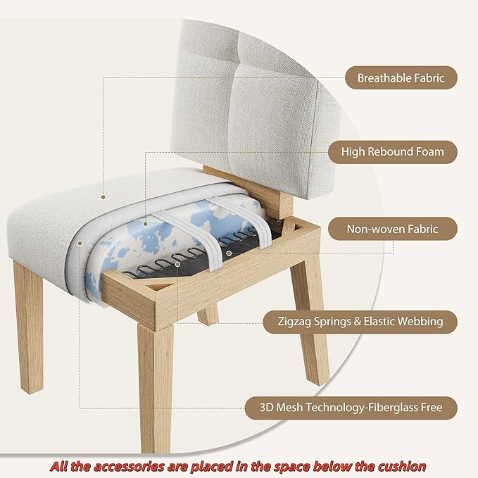 HOMRELEXA Wooden Dining Chairs Set of 6, Dining Room Chairs with Wood Legs, Cloud-Like Cushion & Reinforcement Structure Design for Kitchen/Living Room/Restaurant, Easy Assembly