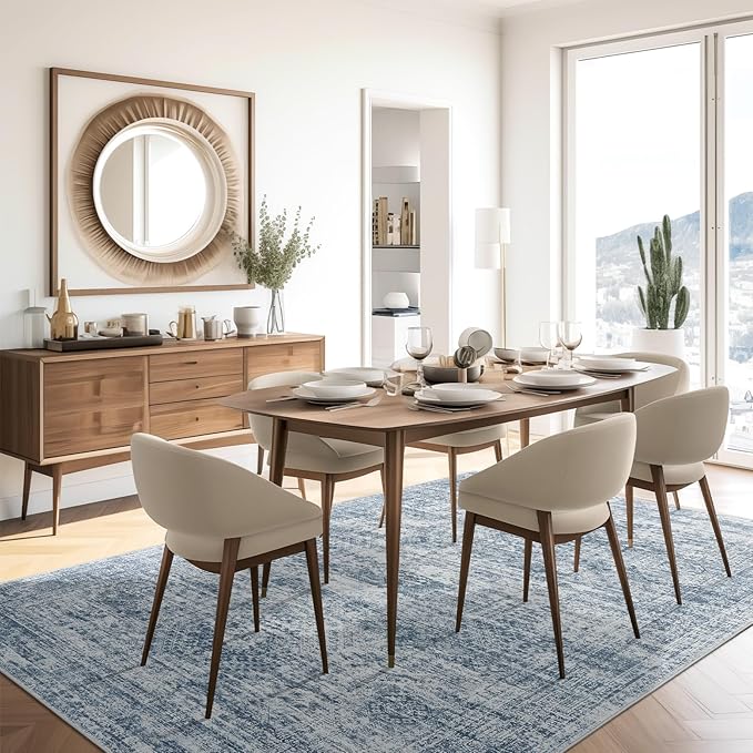 Soalmost Washable Area Rug 8x10, Large Soft Rugs for Living Room Vintage Blue 8x10 Area Rugs for Bedroom Dining Room Non-Slip Stain Resistant Under Table Rug