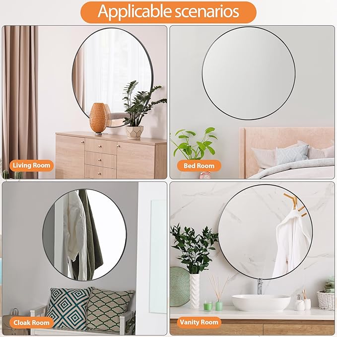 Smartxchoices 36 Inch Large Round Mirror, Metal Frame Wall Mirror Mounted Black Circle Mirrors, Vanity Mirror Modern Minimalist Wall Décor for Entryway, Bathroom, Washrooms, Living Rooms