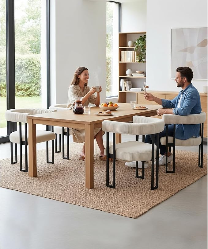 VIRRMO Boucle Upholstered Dining Chairs Set of 2 Corduroy Kitchen & Dining Room Chairs with Metal Legs Mid Century Modern Chairs for Dining Room(Cream, 2)