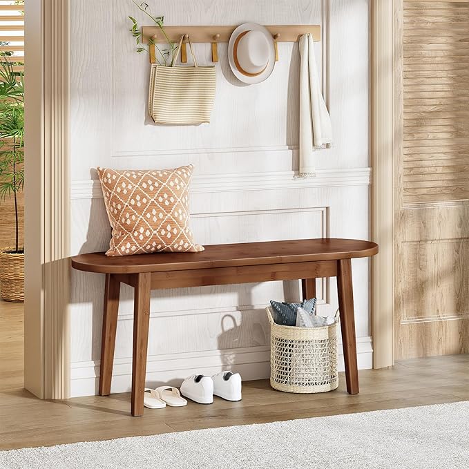 HOOBRO 39.4'' Dining Bench, Bamboo Entryway Bench, Farmhouse Kitchen Table Bench, Sturdy Dining Room Bench, Easy to Assemble, Wooden Bench for Living Room, Hallway, Bedroom, Bathroom, Mocha MA19CD01