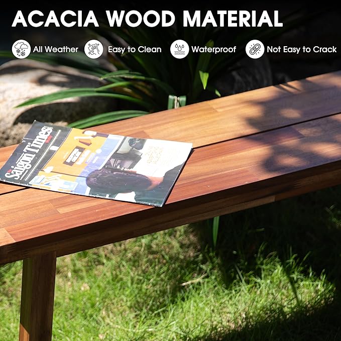 VICTORY RELAX Solid Wood Bench - Minimalist Design, Acacia Wood Construction, Brown Color, Versatile for Entryway, Living Room, Bedroom & Outdoors, Easy Assembly & Weather-Resistant