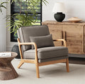 MALOL Accent Chair with Solid Wood Frame, Mid-Century Relaxing Armchair Lumbar Pillow& Soft Cushion, Reading Leisure Chair for Living Room, Bedroom, Waiting Room-Grey