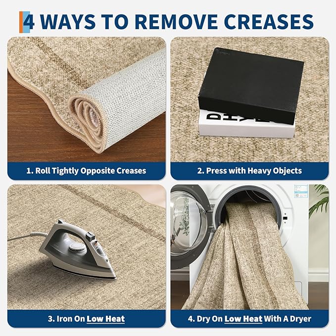 GarveeHome Scalloped Door Mat 2x3 Indoor Rugs for Entryway Washable Non-Slip Solid Small Rug Modern Soft Low-Pile Stain Resistant Carpet for Bedroom Kitchen Entrance Laundry, Jute Color