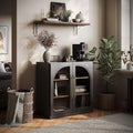 BELLEZE Modular Sideboard with Arched Glass Door, Accent Display Buffet Cabinet with Storage and Adjustable Shelves,Classic Modern Credenza for Dining Room Living Room Entryway (Ebony)