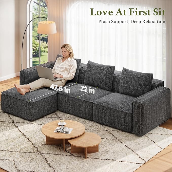 Welzona 75" loveseat Sofa, Comfy Chenille Love Seat, Wood Frame Small Couches for Small Spaces, Tool-Free Setup 2 Seater Modern Loveseat, 22" Deep Seat Sofas for Living Room, Apartment, Bedroom, Black