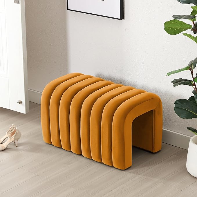 Multi-Functional Ottoman Stool Set of 2, Footrest for Couch, Modern Vanity Stool for Make-up Room, Living Room and Entryway, Small Cute Footstool (Cognac Velvet)