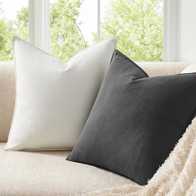 Neutral Grey Linen Pillow Covers Pack of 4 Decorative Natural Solid Throw Pillow Covers Soft Accent Boho Farmhouse Couch Pillowcases Modern Home Decors for Living Room Bed Sofa 20x20 Inch
