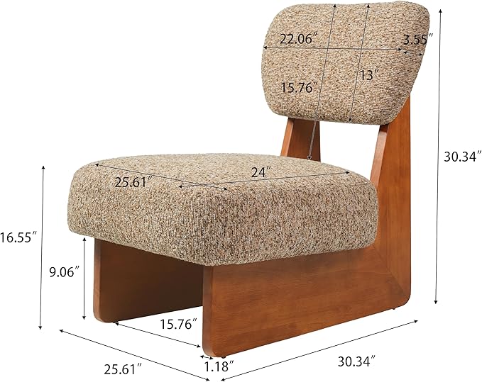 Christopher Knight Home Mores Low Profile Accent Chair Set of 2, Modern Living Room Armless Lounge Chair, Fabric Comfy Reading Chair for Bedroom, Wooden Frame and Thick Padded Seat, Walnut+Multi-Brown