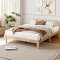 Queen Size Solid Wood Platform Bed - Noise-Free Design with Metal and Wood Slat Support, No Box Spring Needed, Easy Assembly, Natural Wood Finish