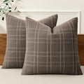MIULEE Decorative Linen Check Throw Pillow Covers Neutral Farmhouse Vintage Pillow Covers 18x18 Set of 2 Boho Modern Winter Home Decor for Sofa Couch Bedroom Cushion Brown
