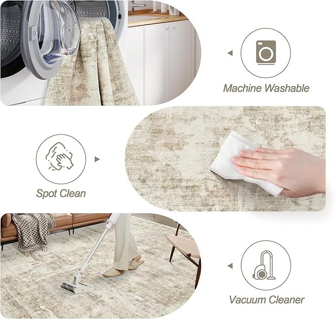 Soalmost Abstract Rug 8x10 Large Living Room Rugs Neutral Modern Washable Area Rugs for Bedroom Dining Room Non-Slip Stain Resistant Foldable Thin Rug Beige Gray