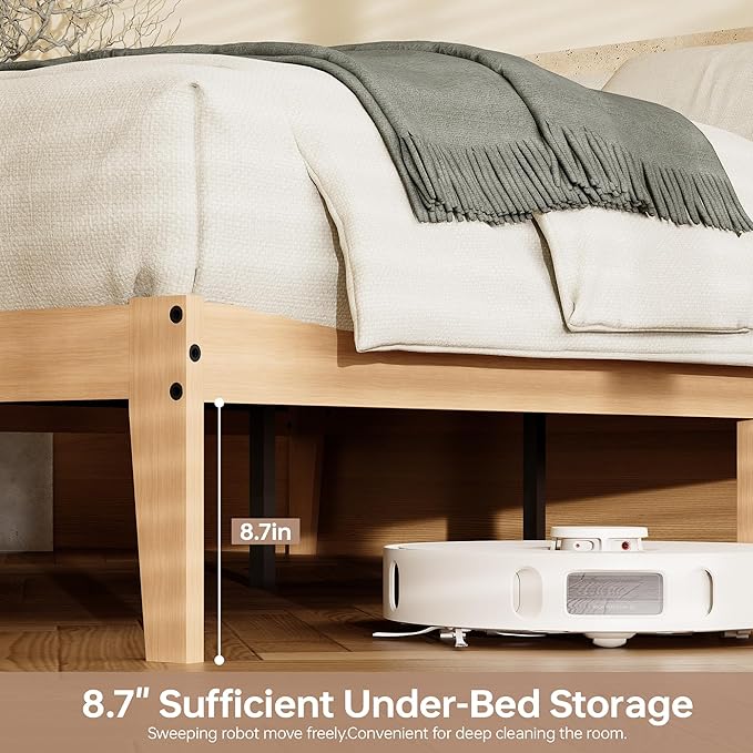 Tyndall Queen Size Bed Frame, Natural Solid Wood Platform Bed with Wooden Slats Support, 12 Inch Wood Bed Frame Queen, No Box Spring Needed, Noise Free Design, Easy Assembly