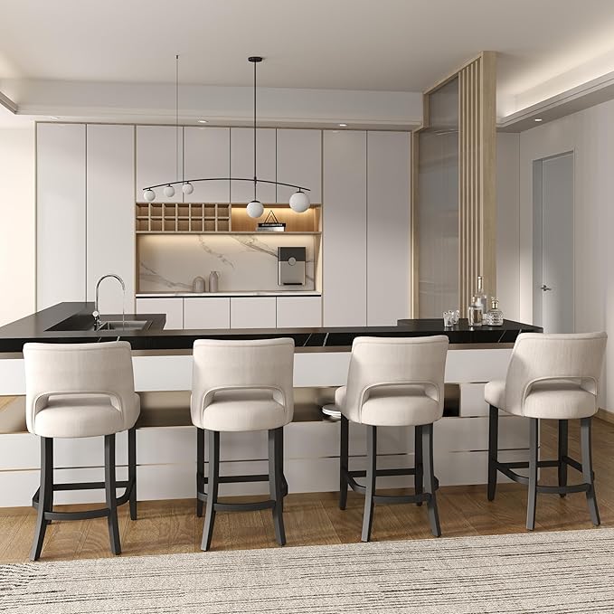 VKNOW Bar Stools Set of 4, 26" Upholstered Counter Height Bar Stools, Modern Counter Stools with Black Legs for Kitchen Island Dining Room Bar, Beige-Black Legs